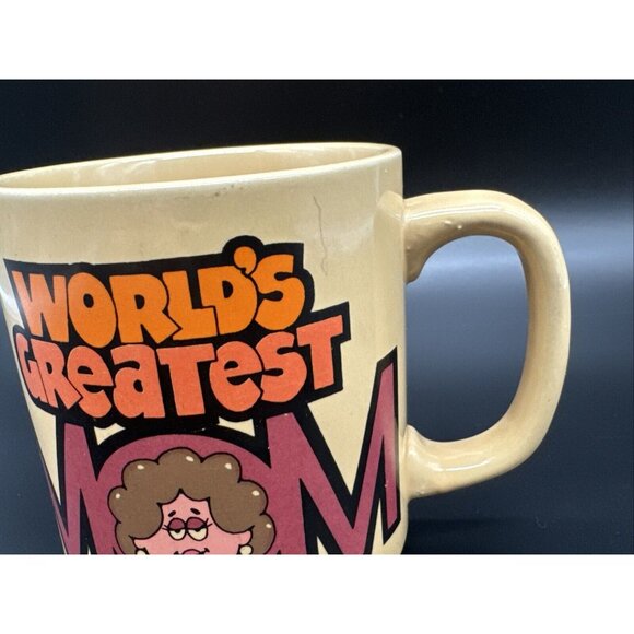 Vintage 1983 Worlds Greatest Mom Yellow Coffee Cup Mothers Day Birthday Gift - Picture 3 of 9